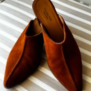 Garnet Hill Chestnut Suede Pointed Toe Mules